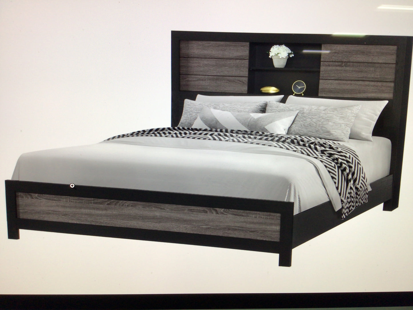 Grey/Black Bookcase Bed King