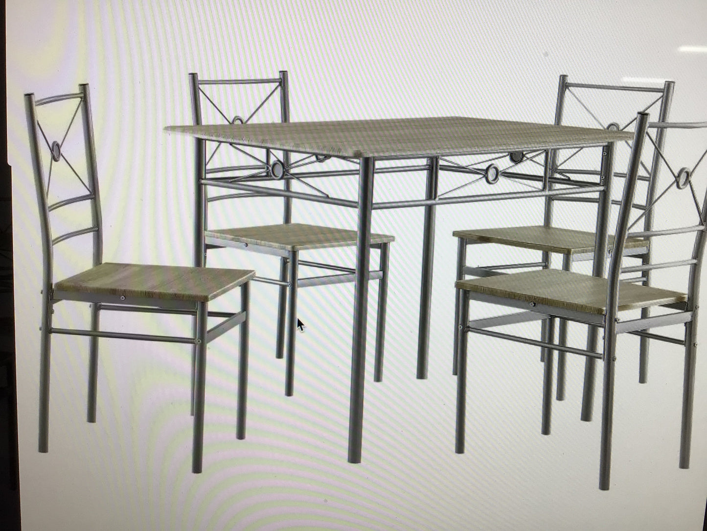 Brushed Silver and Natural Wood 5 Piece Set