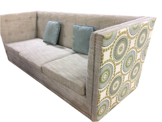 8’ Ritz Carlton Print Back Sofa with Silver Studs