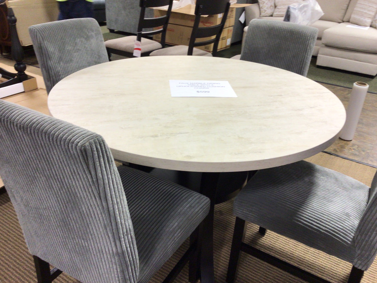 Faux Marble Dining Table with 4 Upholstered Chairs