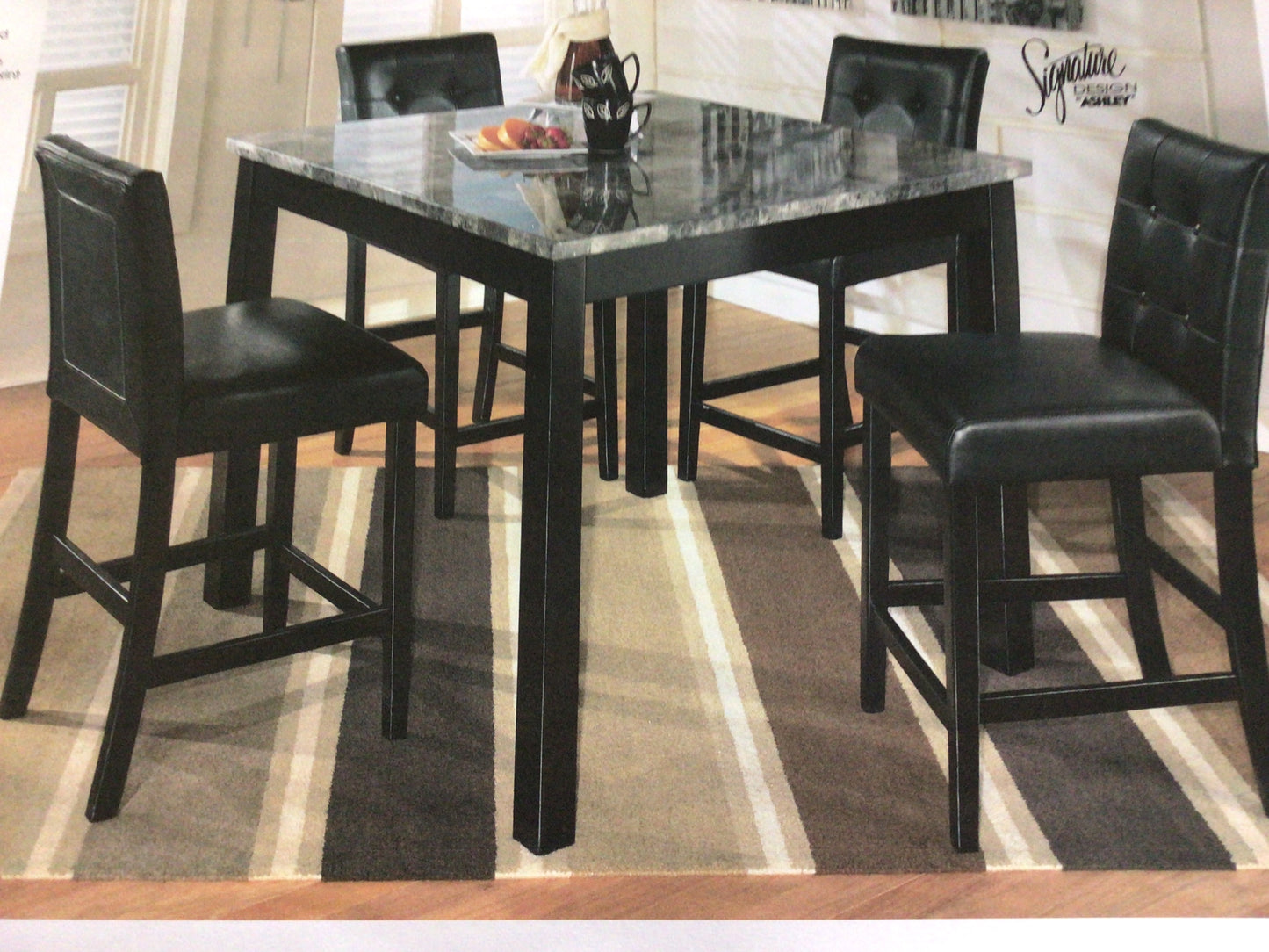 Counter Height Faux Marble Table and Four Stools