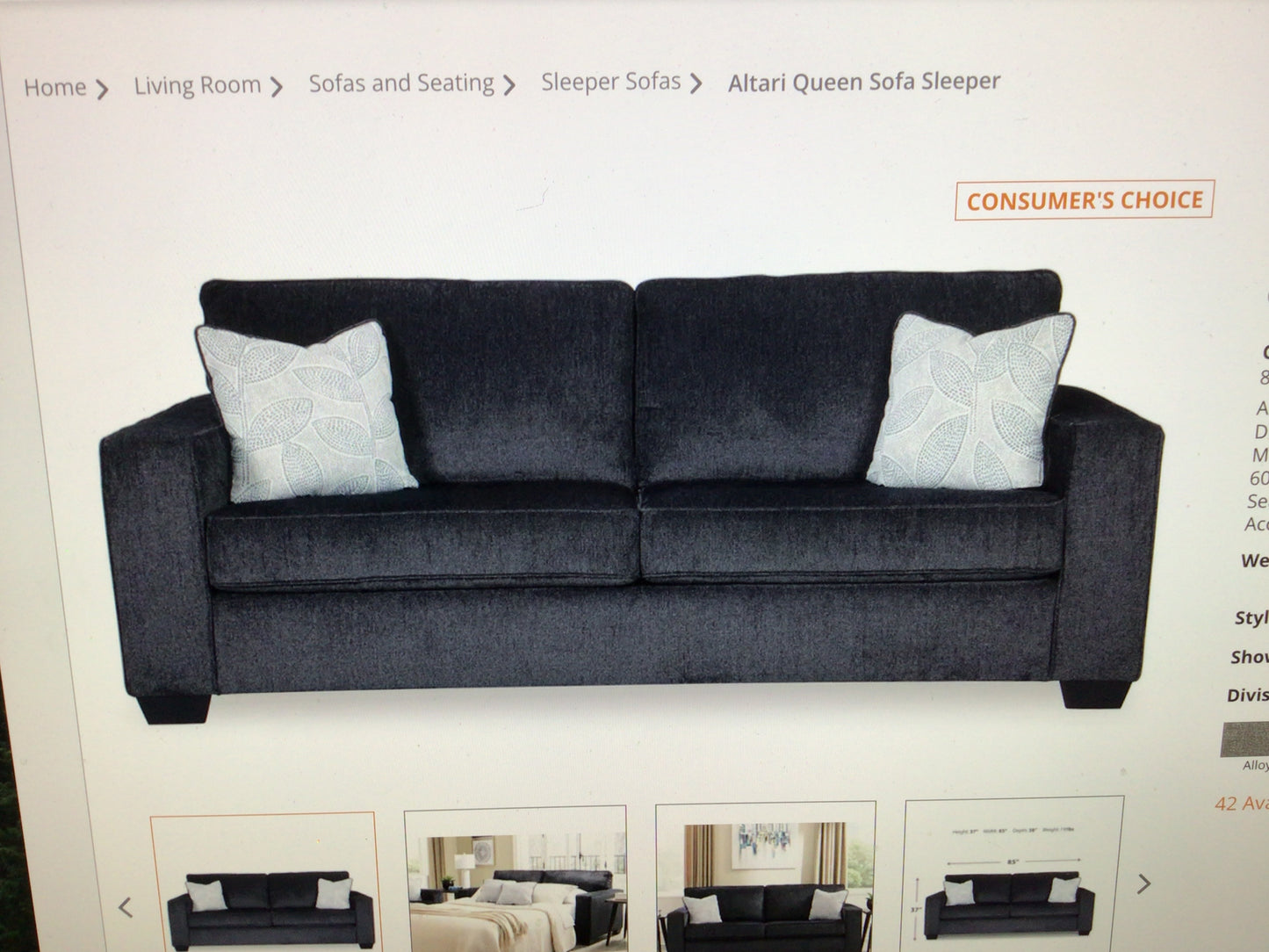 Ashley Queen Sleeper Sofa Slate