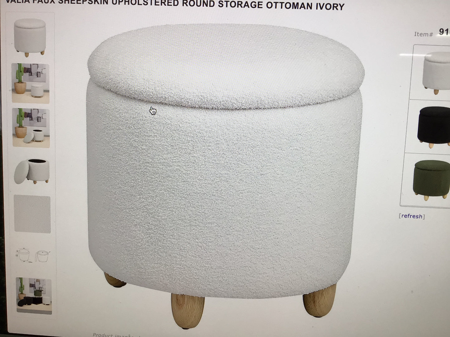 Faux Sheepskin Upholstered Storage Ottoman Ivory