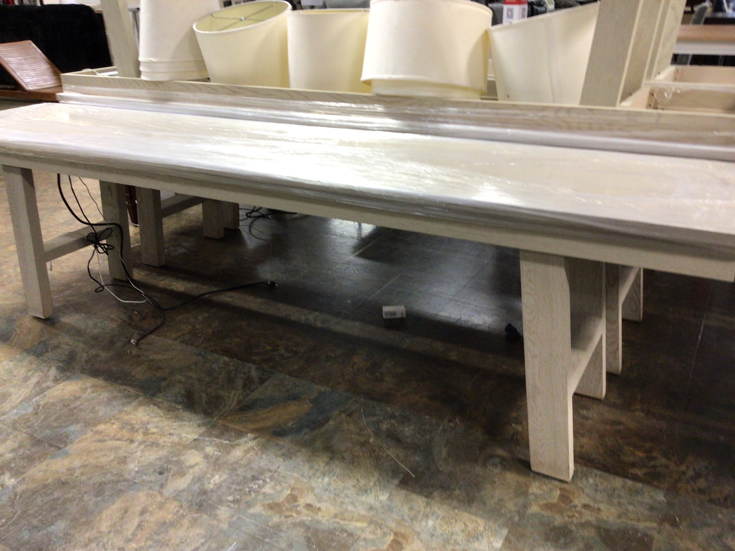 Long White Wood Table with Plugs