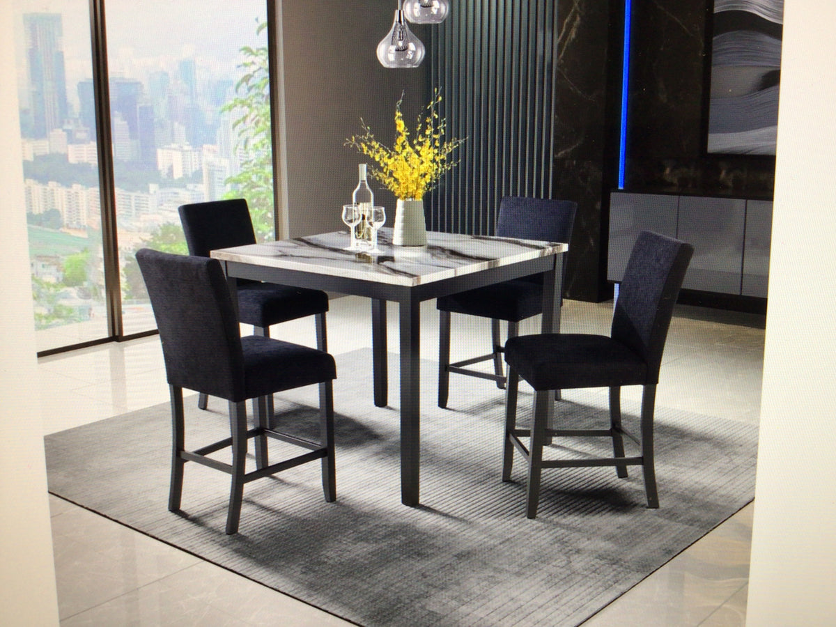 Faux Marble Bar Table with 4 Bar Stools