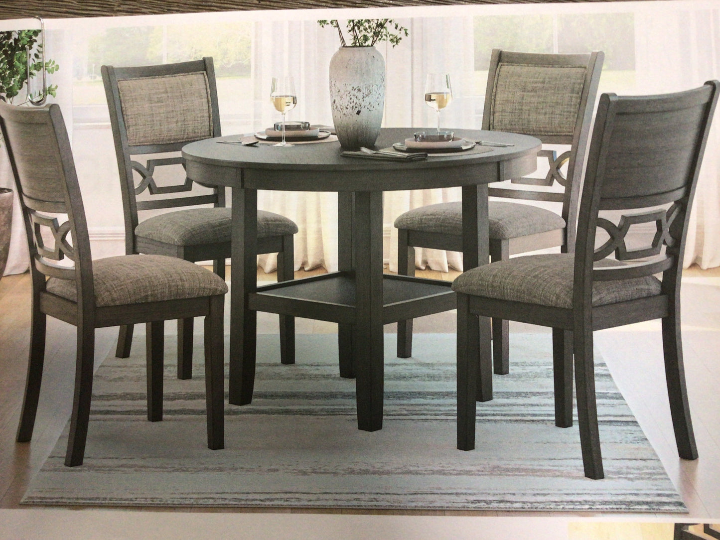 Light Grey 42” Round Dining Table and Four Chairs