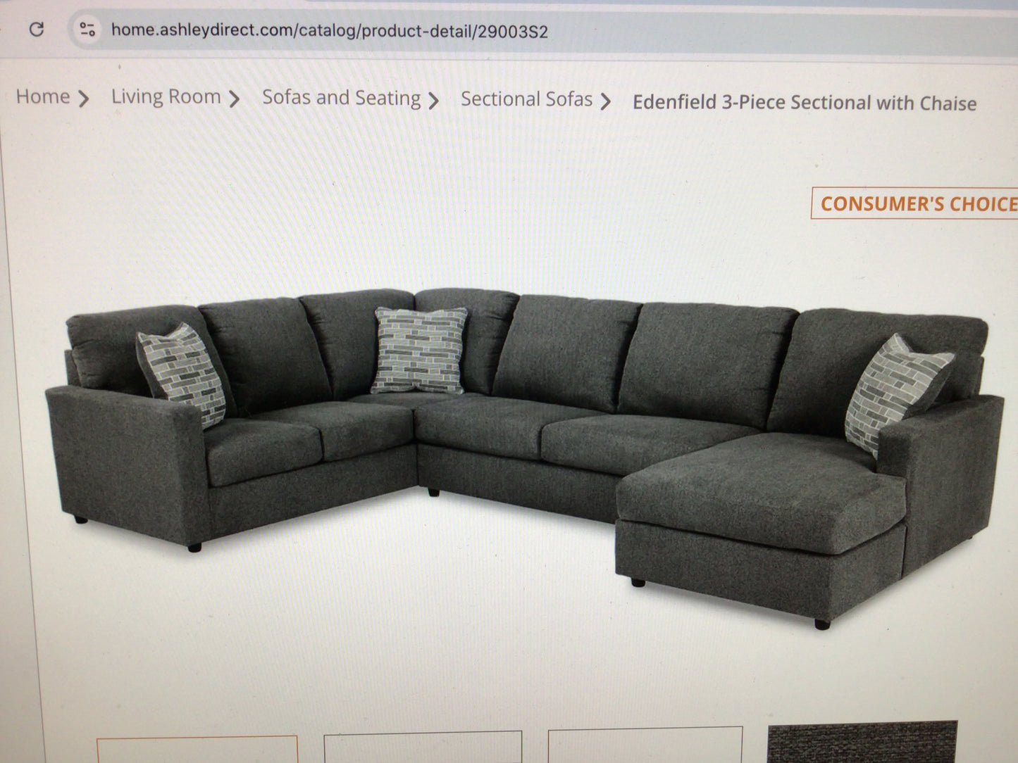 Ashley Charcoal Three Piece Sectional with Chaise